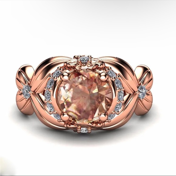 New Rose Gold Plated Wedding Female Flower Vine Shape Crystals Fashion Love Ring - Picture 2 of 3